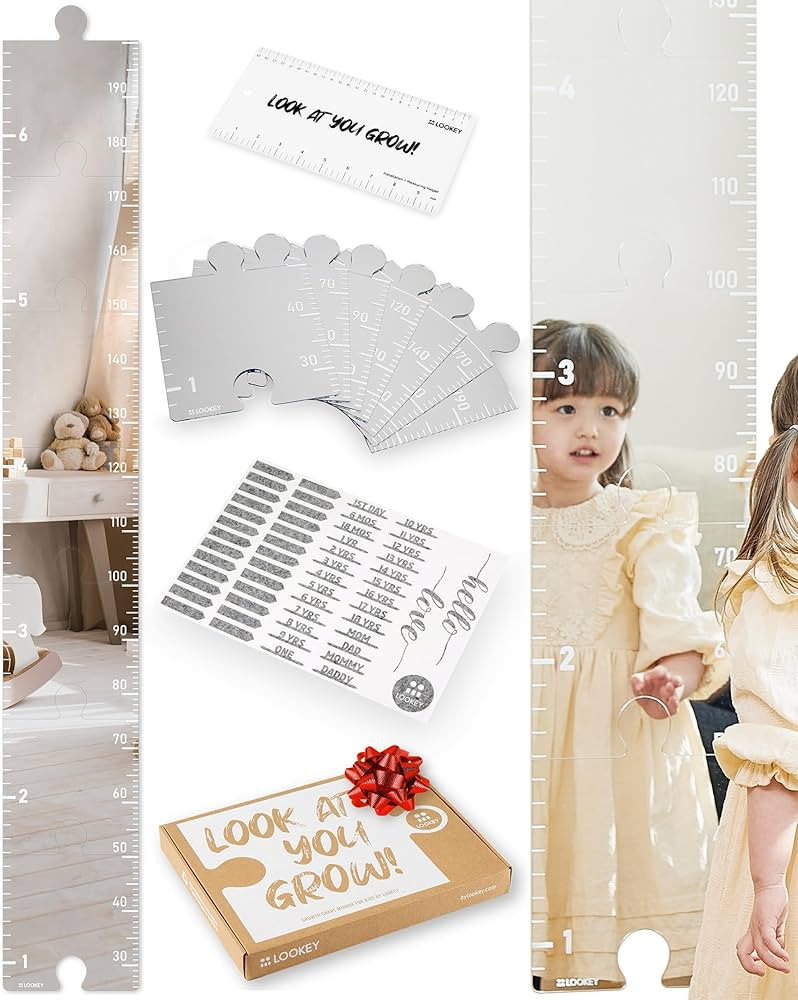LOOKEY Growth Chart Mirror for Kids - Height Ruler with Stickers - Nursery Wall Decor Dress Up Ce... | Amazon (US)
