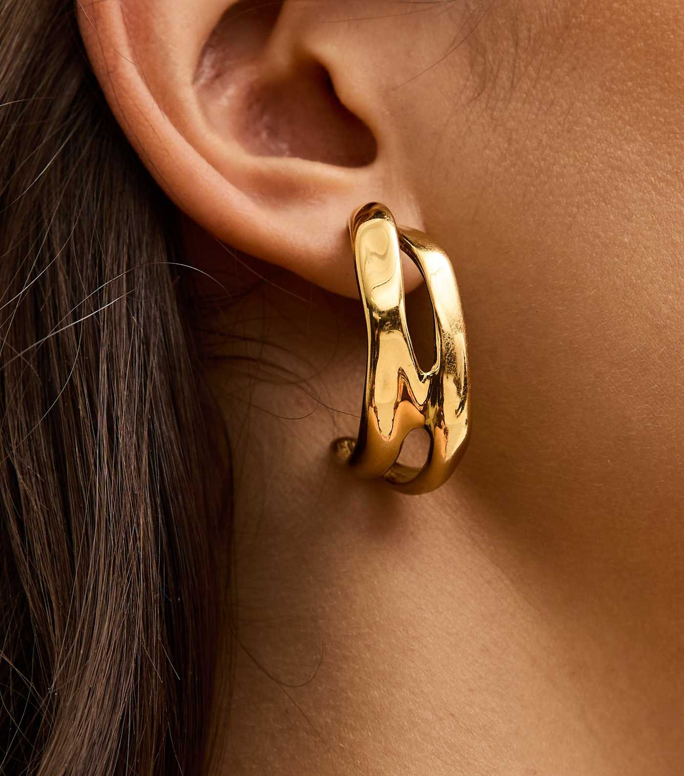 Gold Tone Waterproof Row Hoop Drop Earrings | New Look | New Look (UK)