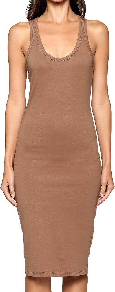 Women's Fitted Sleeveless Racerback Midi Bodycon Tank Dress, Mocha, Small : Amazon.ca: Clothing, ... | Amazon (CA)