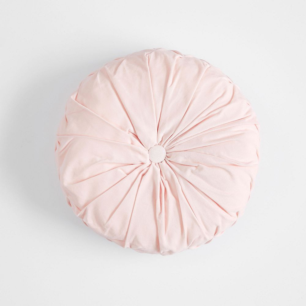 Velvet Pleated Round Pillow, 14"" round, Powdered Blush | Pottery Barn Teen