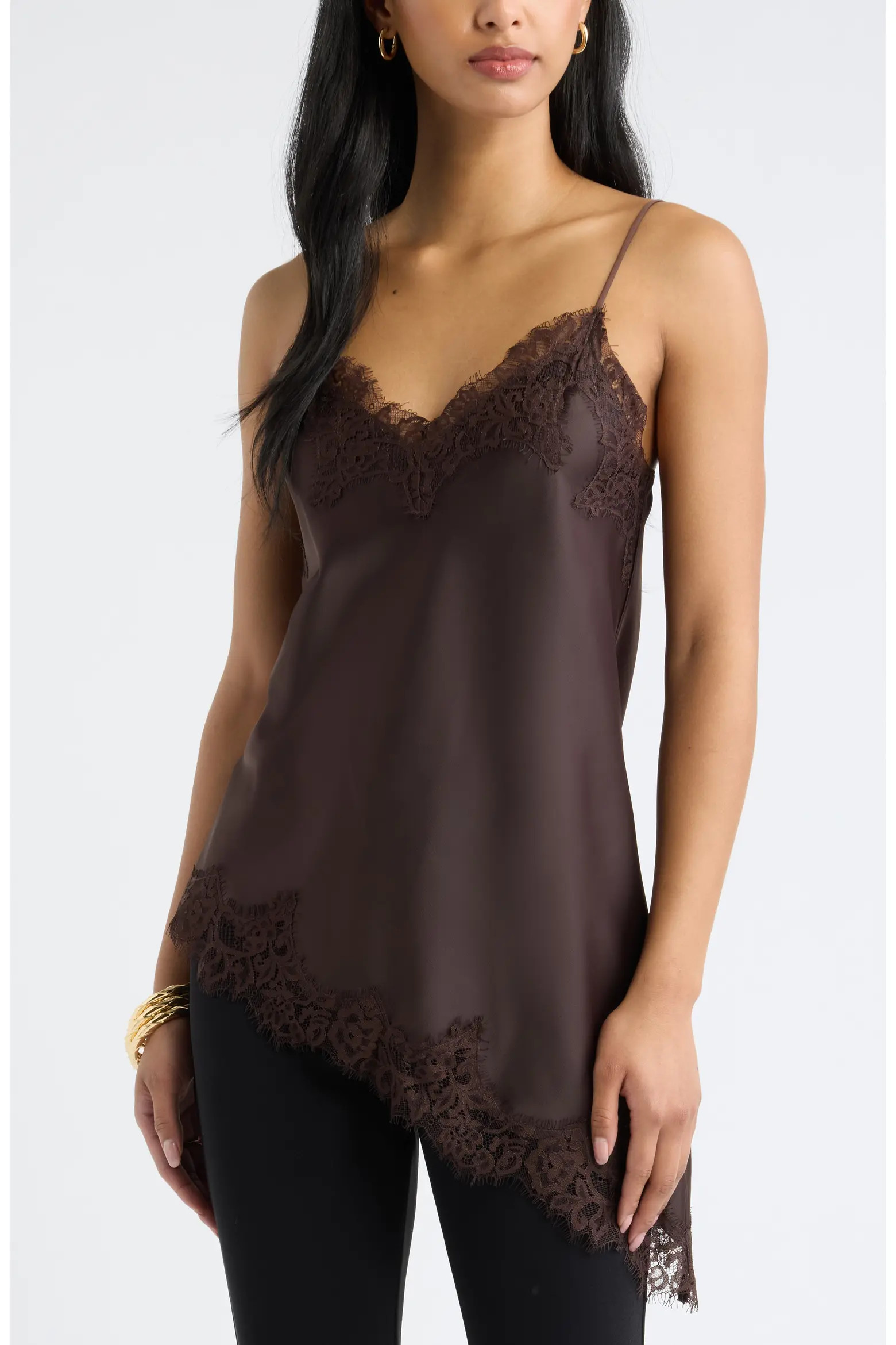 Open Edit Asymmetrical Lace Satin Tank (Women) | Nordstrom | Nordstrom