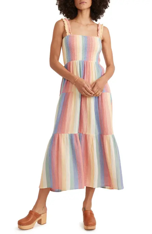Marine Layer Selene Stripe Smocked Cotton Gauze Sundress in Rainbow Stripe at Nordstrom, Size Small | Nordstrom