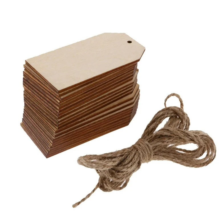 Unfinished Wood Tag - 50Pcs Wooden Gift Tags with Jute Ropes, Rustic craft Labels for Home DIY Su... | Walmart (US)
