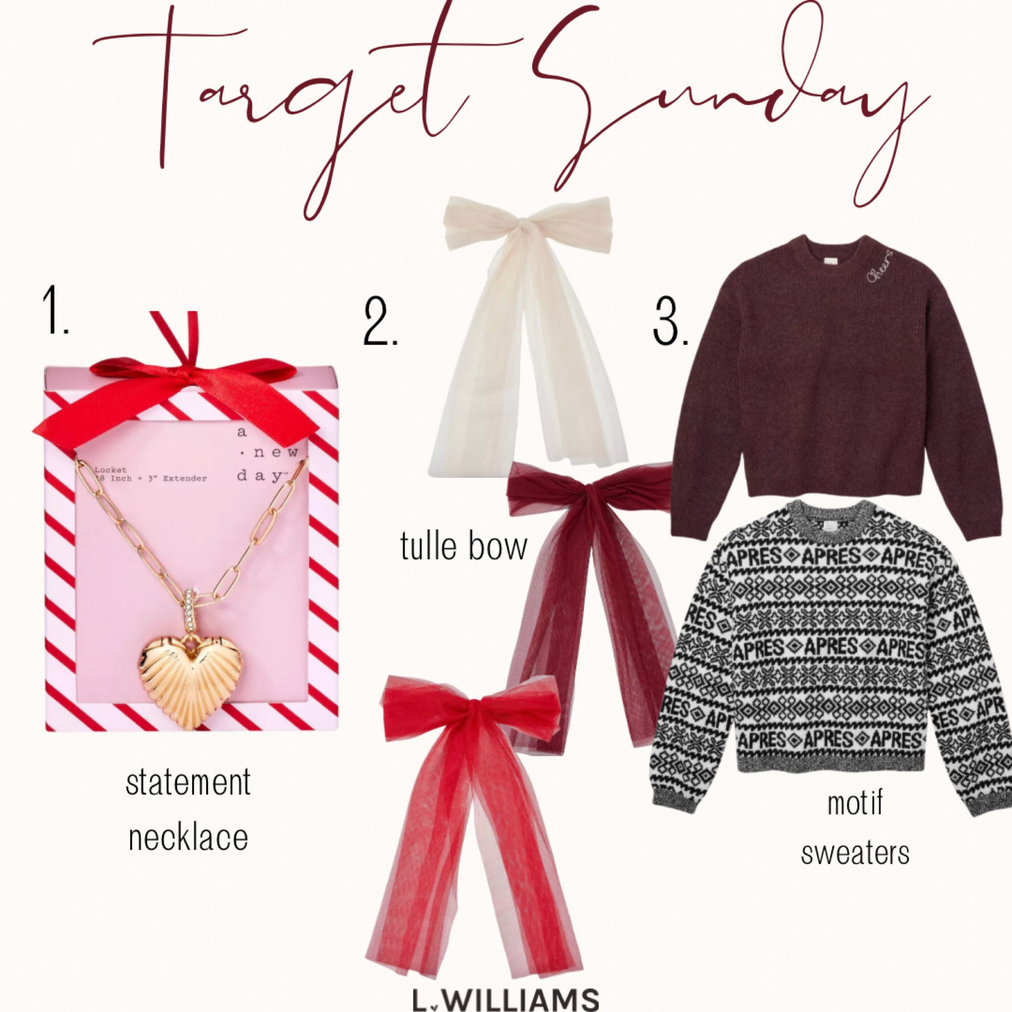 3 favorite Target Sunday picks.. my favorite sweater now available in these fun winter options! “Cheers” on the maroon color is 👏🏻

#LTKHoliday #LTKStyleTip #LTKFindsUnder50