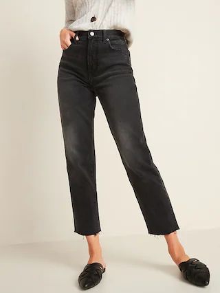 Extra High-Waisted Sky-Hi Straight Raw-Hem Black Jeans for Women | Old Navy (US)