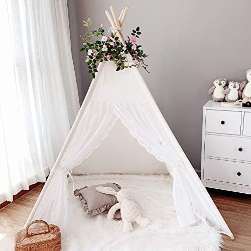 Lace Teepee for Girls, Avrsol Kids Teepee Boho Teepee Tipi Tent with 6.5Ft Rose Vine Flowers, Kid... | Amazon (US)