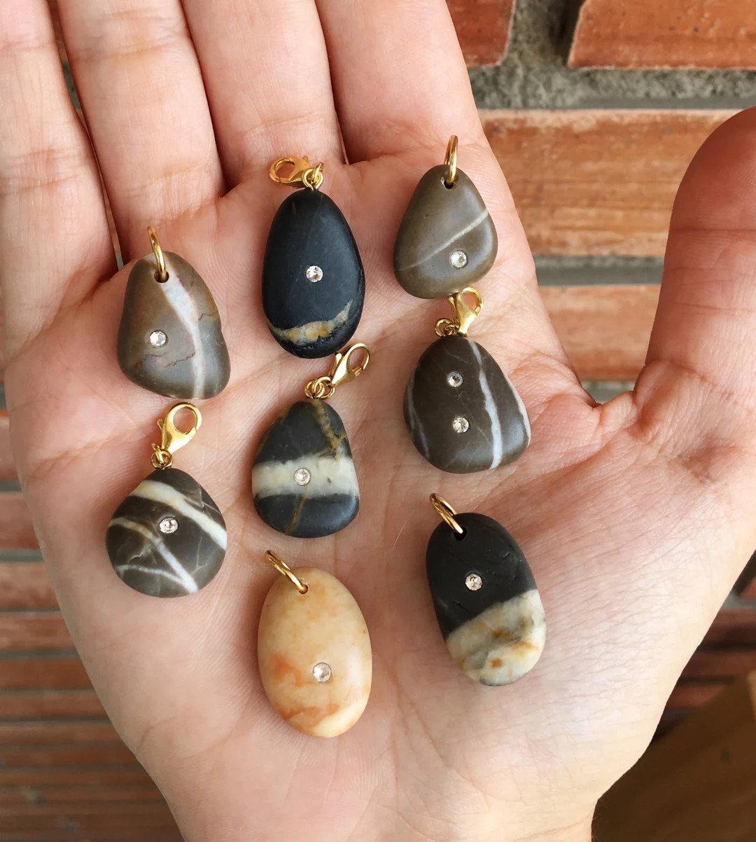 Natural Pebble Charms. Diamond Gold Charms for Necklaces or Bracelets. Beach Stones Charms. Natur... | Etsy (US)