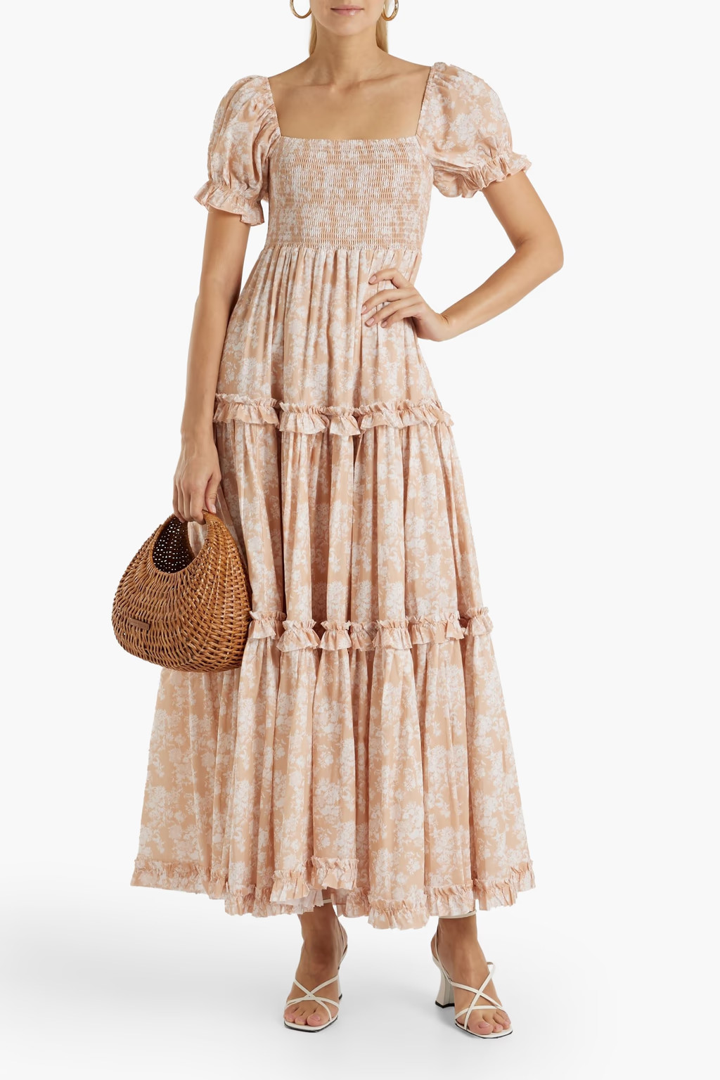 Blush Zuri tiered floral-print cotton-poplin maxi dress | CAROLINE CONSTAS | THE OUTNET | The Outnet (US and CA)