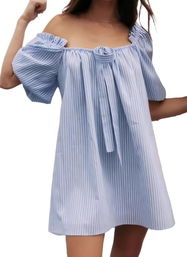 hibshaby Women's Babydoll Short Dress Puff Sleeve Cute Tie Mini Dress Floral Sundress | Amazon (US)