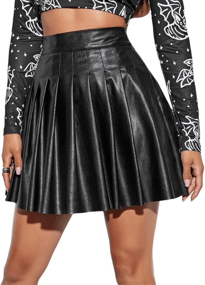 Women's Faux Leather Mini Skirt Classic high Waisted Skirt Pleated Skirt PU Skirt | Amazon (US)