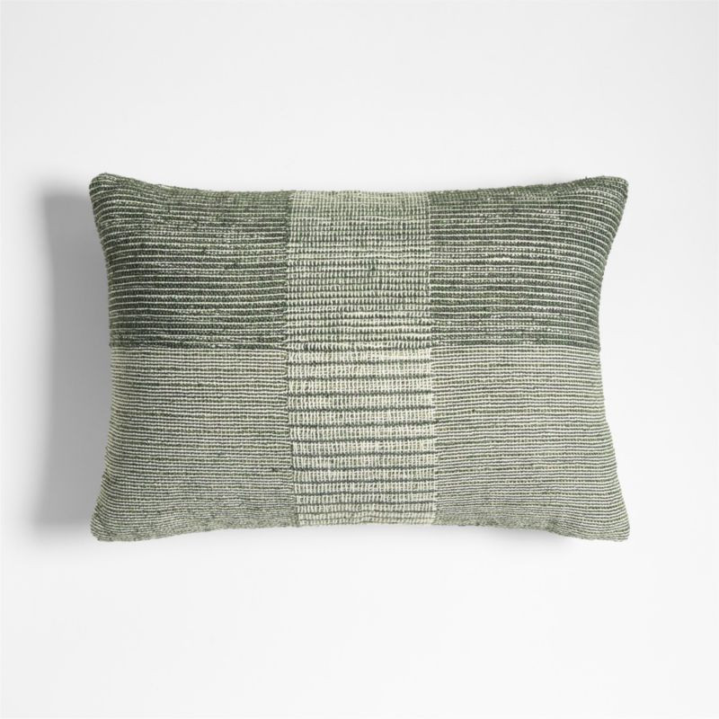 Textured Woven Stripes 22x15 Juniper Green Indoor/Outdoor Throw Pillow | Crate & Barrel | Crate & Barrel