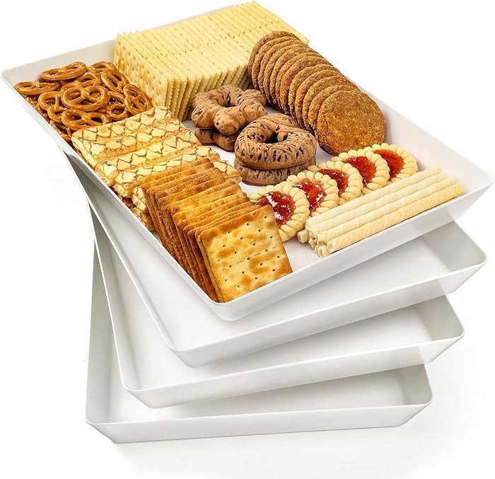 4-Pack Plastic 16" x 11" Large White Serving Trays Set - Reusable Serving Platters for Cookie, Ap... | Amazon (US)