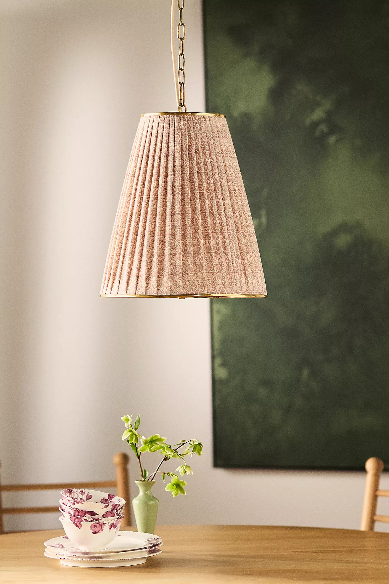 Lee Ruched Printed Shade Brass Tall Pendant | Anthropologie (US)