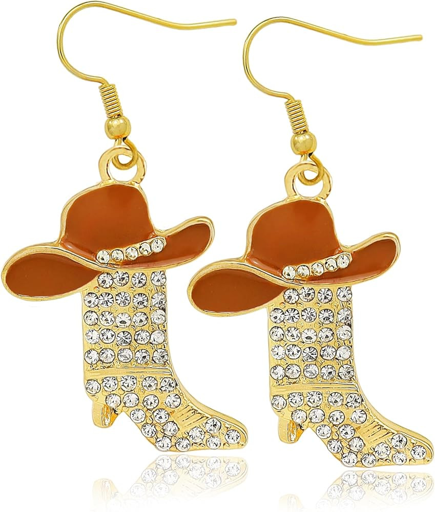 RechicGu Rhinestone Western Boots Earrings Cowgirl Cowboy Enamel Hat Bohemian Rodeo Boot Drop Dan... | Amazon (US)
