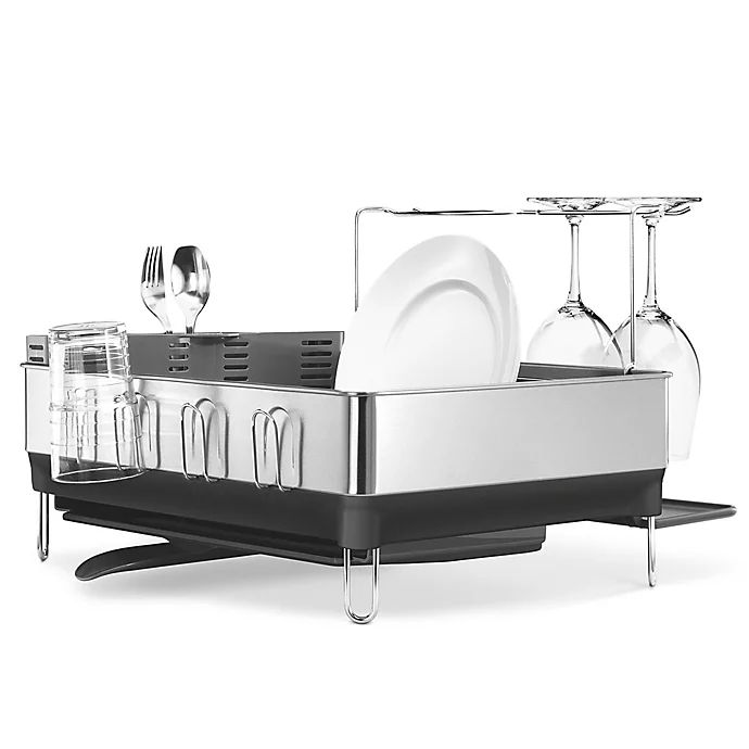 simplehuman® Steel Frame Dish Rack with Wine Glass Holder | Bed Bath & Beyond