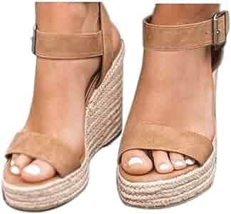 VICKI·VICKI Women's Platform Sandals Wedge Ankle Strap Open Toe Sandals | Amazon (US)