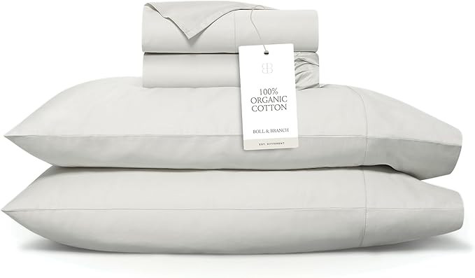 BOLL & BRANCH Signature Hemmed Sheet Set - Queen, Mist - Luxury 100% Organic Cotton - Includes 1 ... | Amazon (US)
