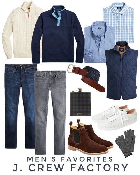 Here are some of my favorite men’s winter outfit ideas from J Crew Factory! Plus, everything is currently up to 60% OFF! Options include a cable knit sweater, quilted knit pullover, two styles of dress shirts, a quilted vest, blue jeans and gray jeans, suede boots and white leather tennis shoes.  Accessories include a plaid belt, plaid flask and light weight winter gloves. 

men’s fashion ideas, j. Crew gifts for him, jcrew men’s gift ideas, j crew mens, men’s winter fashion, guys winter clothes, men’s sweaters, mens boots, mens business casual, mens clothing, mens Christmas gifts, mens dress shirt, mens dress shoes, mens gifts, mens gift guide, mens jeans, mens jackets, mens loafers, mens outfit mens pants, mens shoes, mens tennis shoes, mens vest, mens wallet   #ltkholiday #ltkfit #ltkmens #ltksalealert #ltkshoecrush #ltkworkwear #ltkseasonal #ltkfind 

#LTKunder50 #LTKunder100 #LTKunder100 #LTKunder50 #LTKsalealert