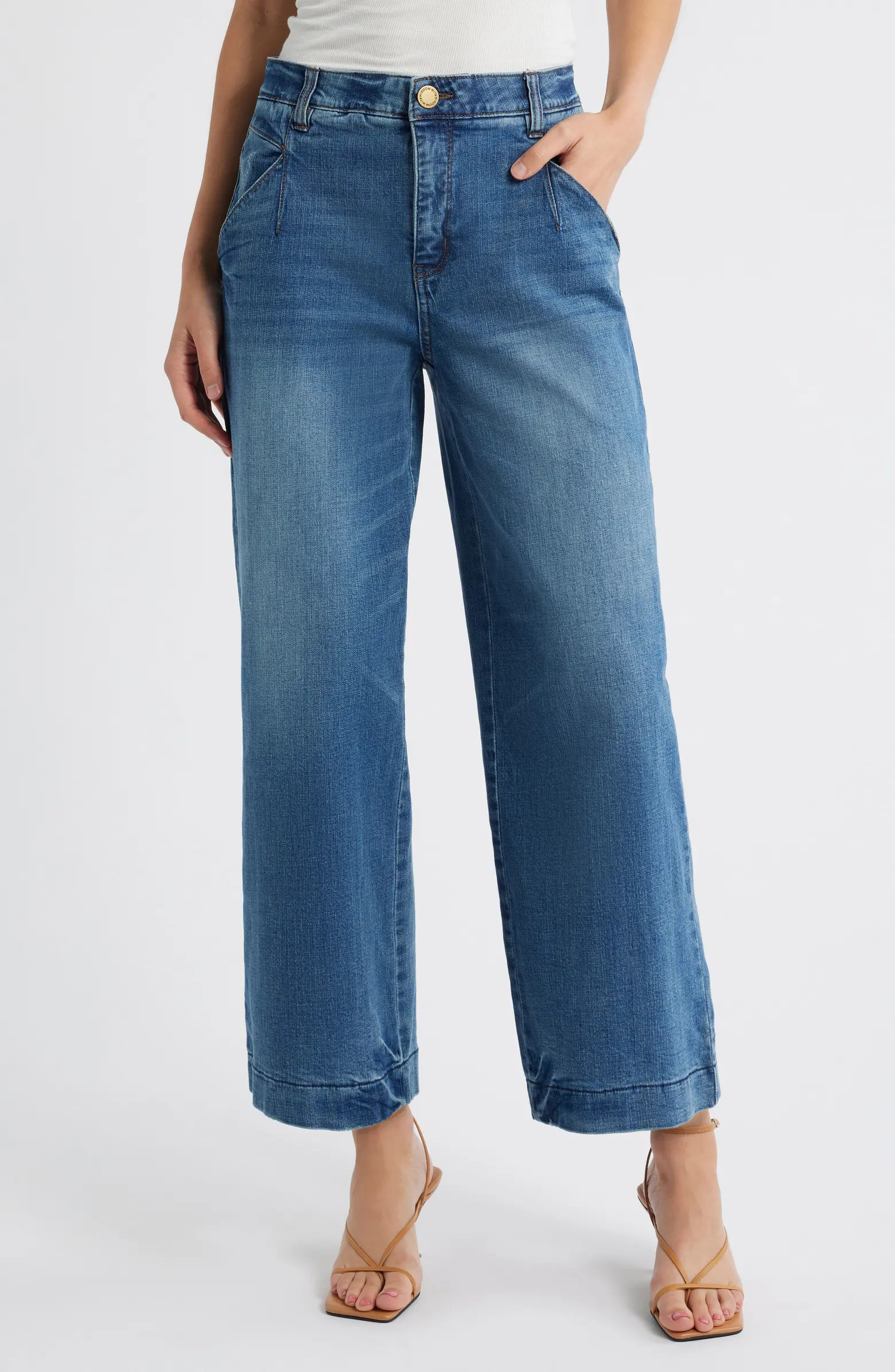 'Ab'Solution Wyatt Skyrise V-Pocket Ankle Wide Leg Jeans | Nordstrom