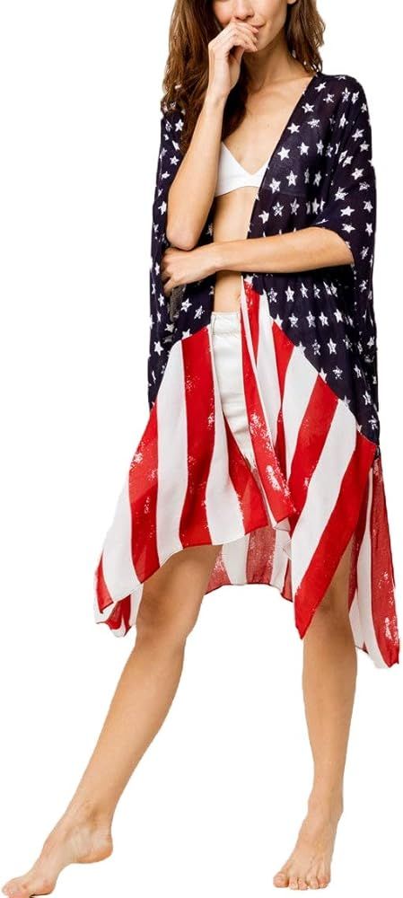 Women's American Flag Print Kimono Cover Up Tops, 4th of July Shirts for Women (American Flag-2) | Amazon (US)