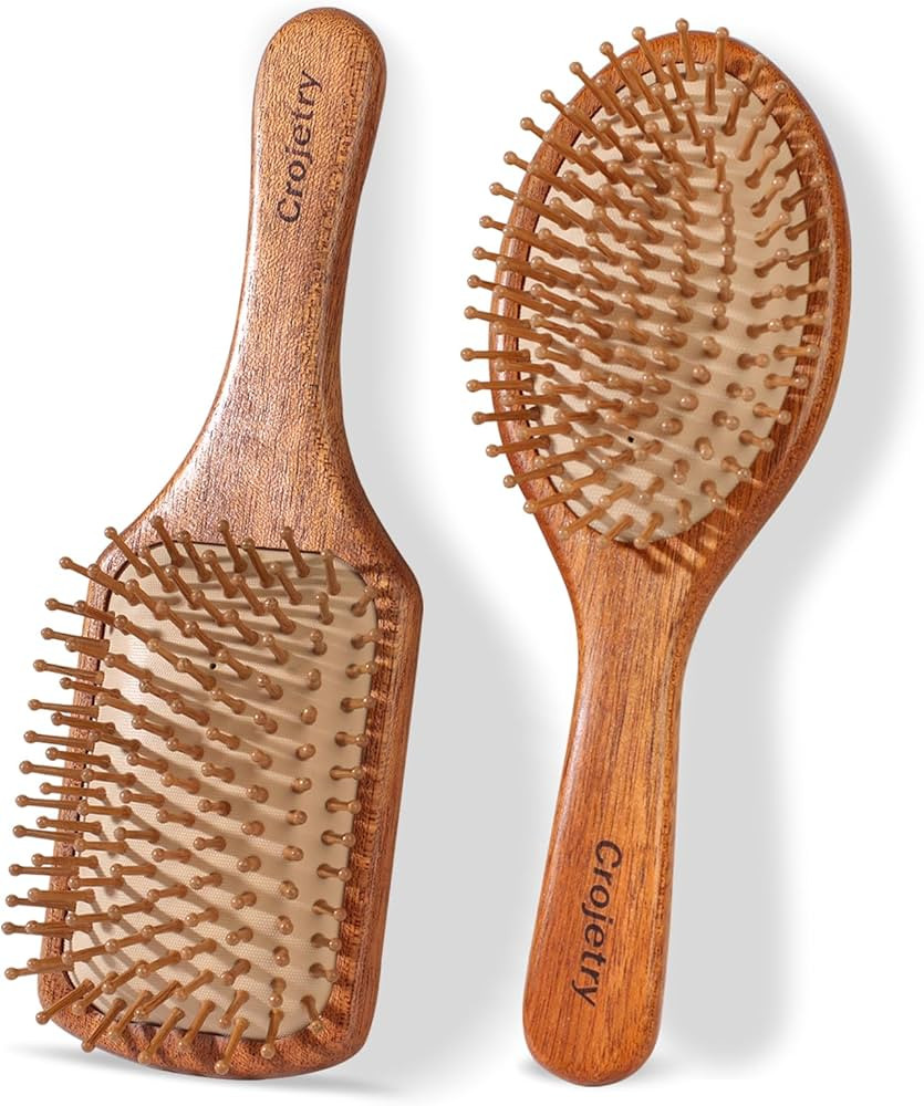2-Piece Bamboo Hair Brush Set for Hair Growth (Oval & Square) - Natural Wooden Scalp Massage Brus... | Amazon (US)