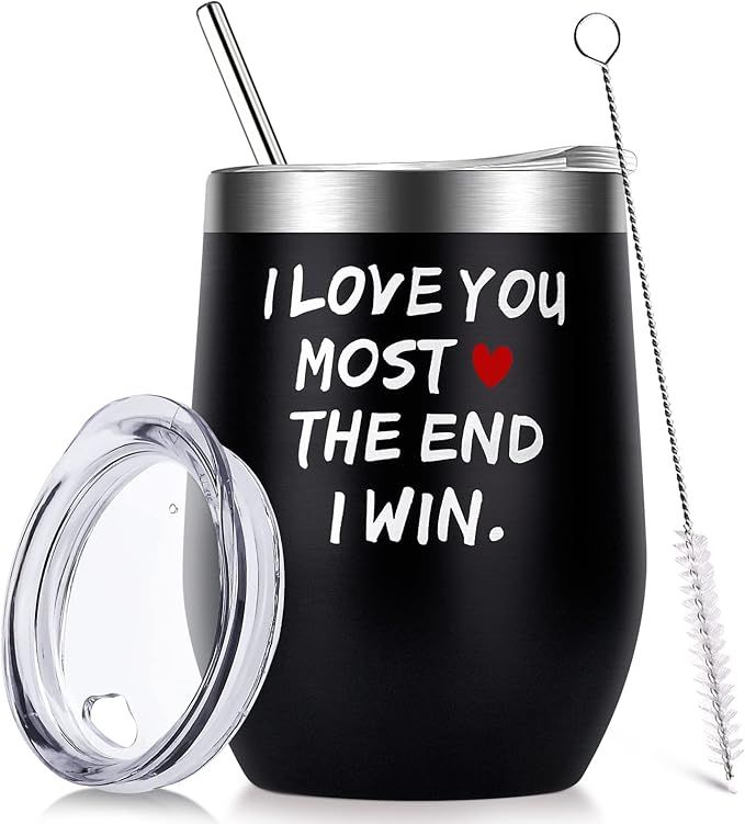 Valentines Day Gifts for Him Husband Boyfriend Men - 12 oz Wine Tumbler with Straws,Lids - Funny ... | Amazon (US)