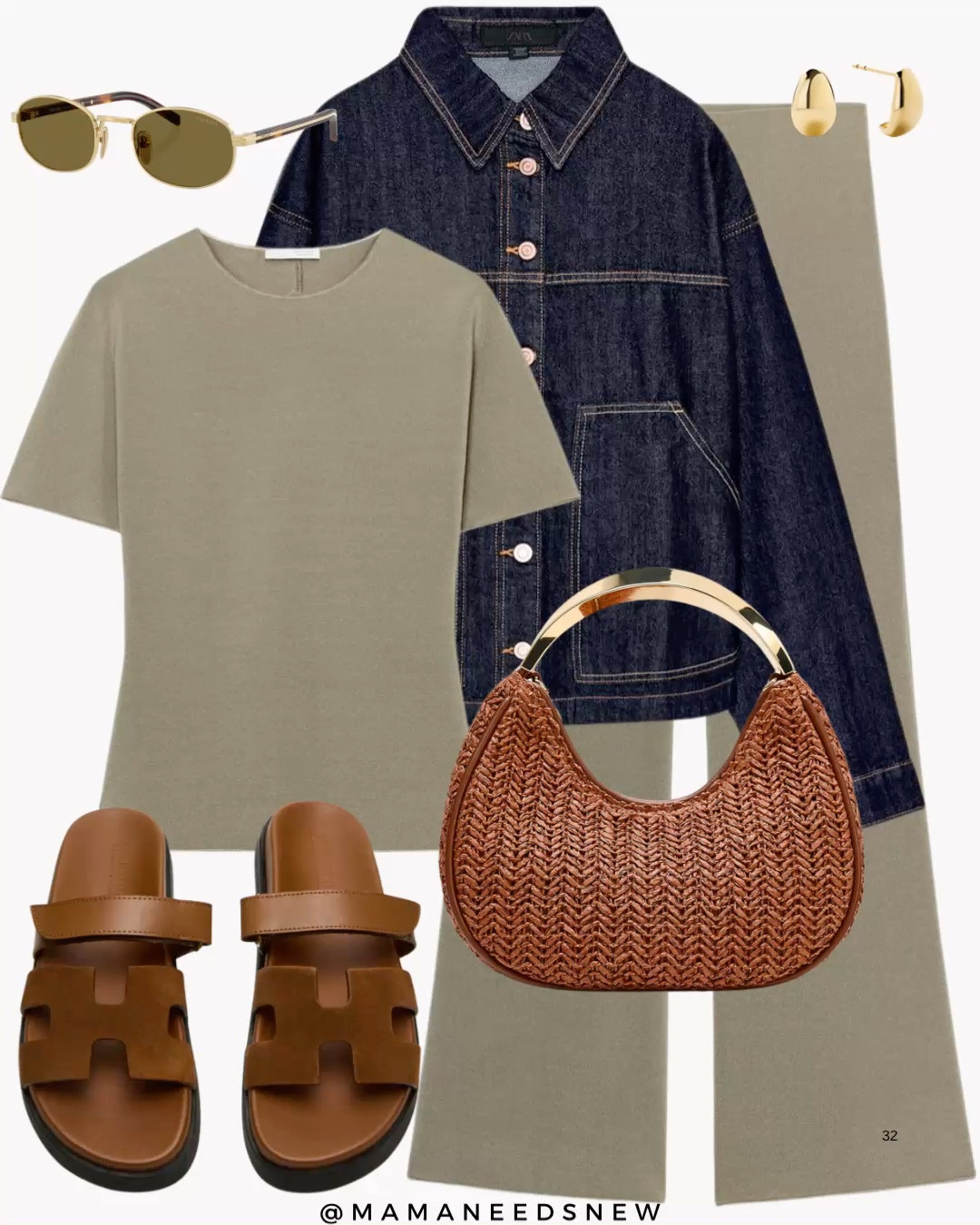 A spring outfit with a denim jacket, matching set with open back top and pants, footbed slide sandals, straw bag with gold handle 💚🤎 @Zara @Steve Madden US 

#LTKSaleAlert #LTKSeasonal #LTKootd