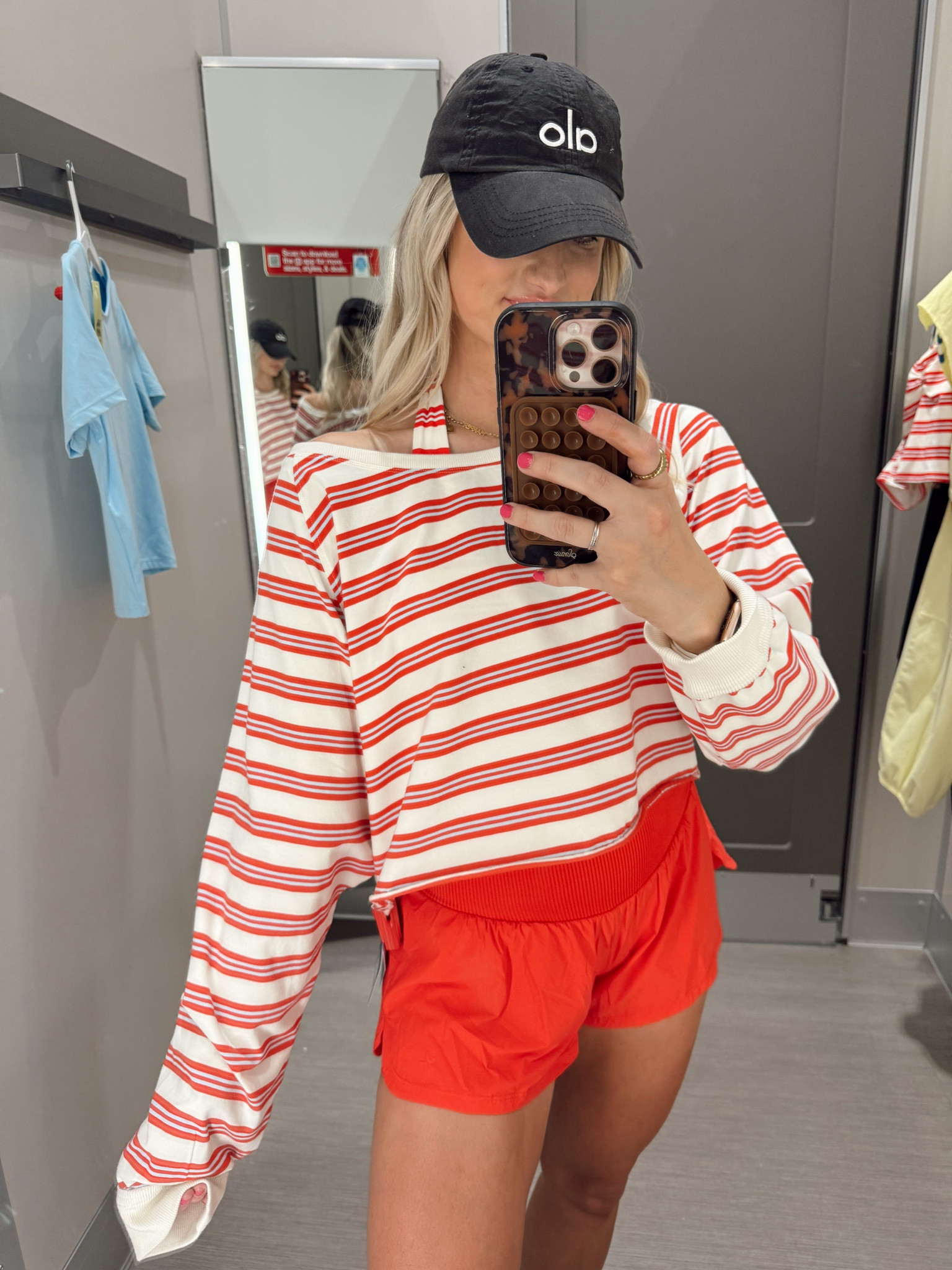 Target fashion // long sleeve off the shoulder top // stripes // 4th of July // running shorts // active mom fashion 