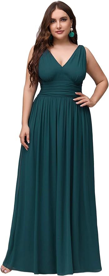 Ever-Pretty Women's Plus Size Chiffon Double V-Neck Semi-Formal Evening Party Maxi Dresses 9016PZ | Amazon (US)