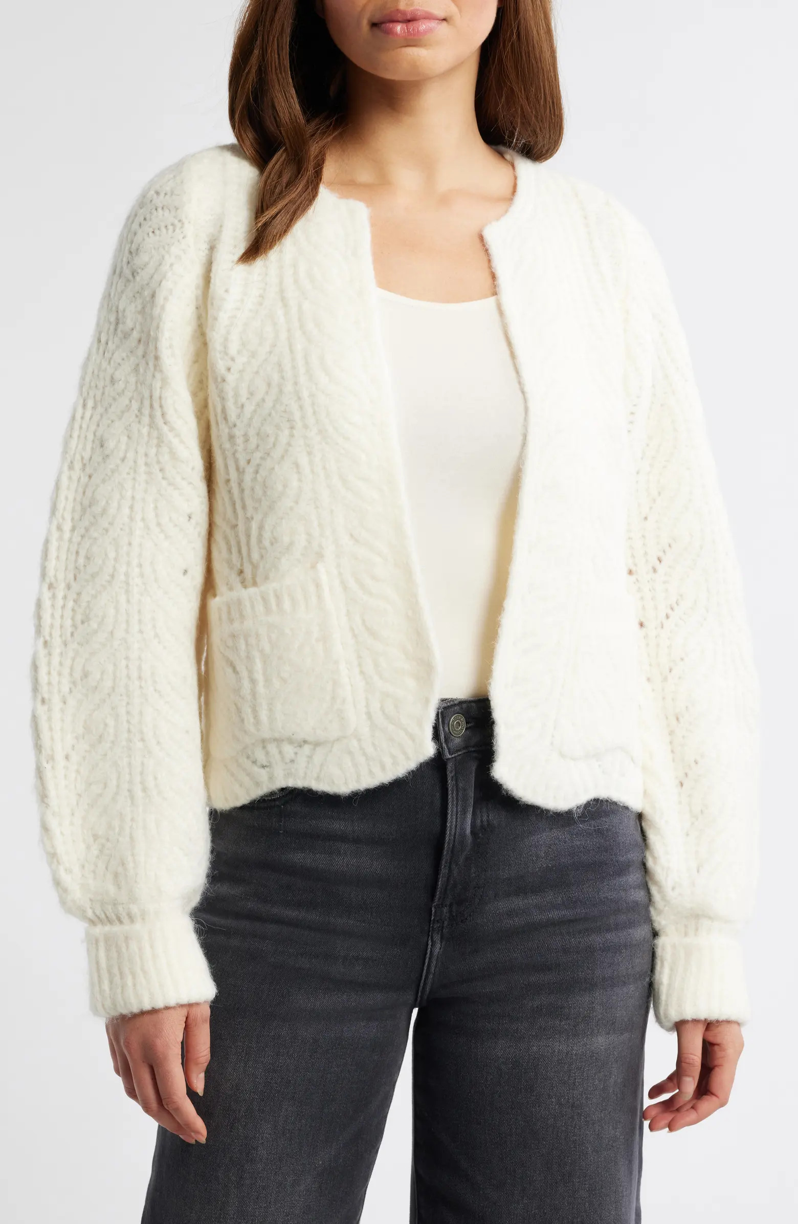 Blouson Sleeve Cable Knit Crop Cardigan | Nordstrom