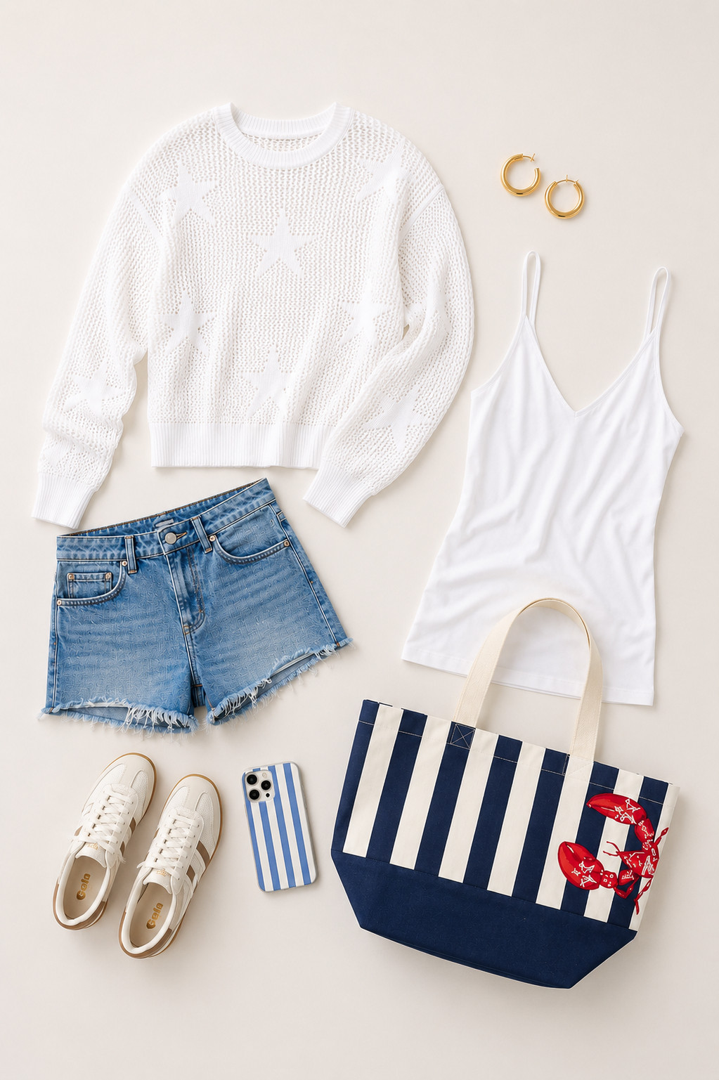 social threads star crochet knit sweater with new risen denim shorts and lobster graphic tote bag!! 

 #LTKSeasonal