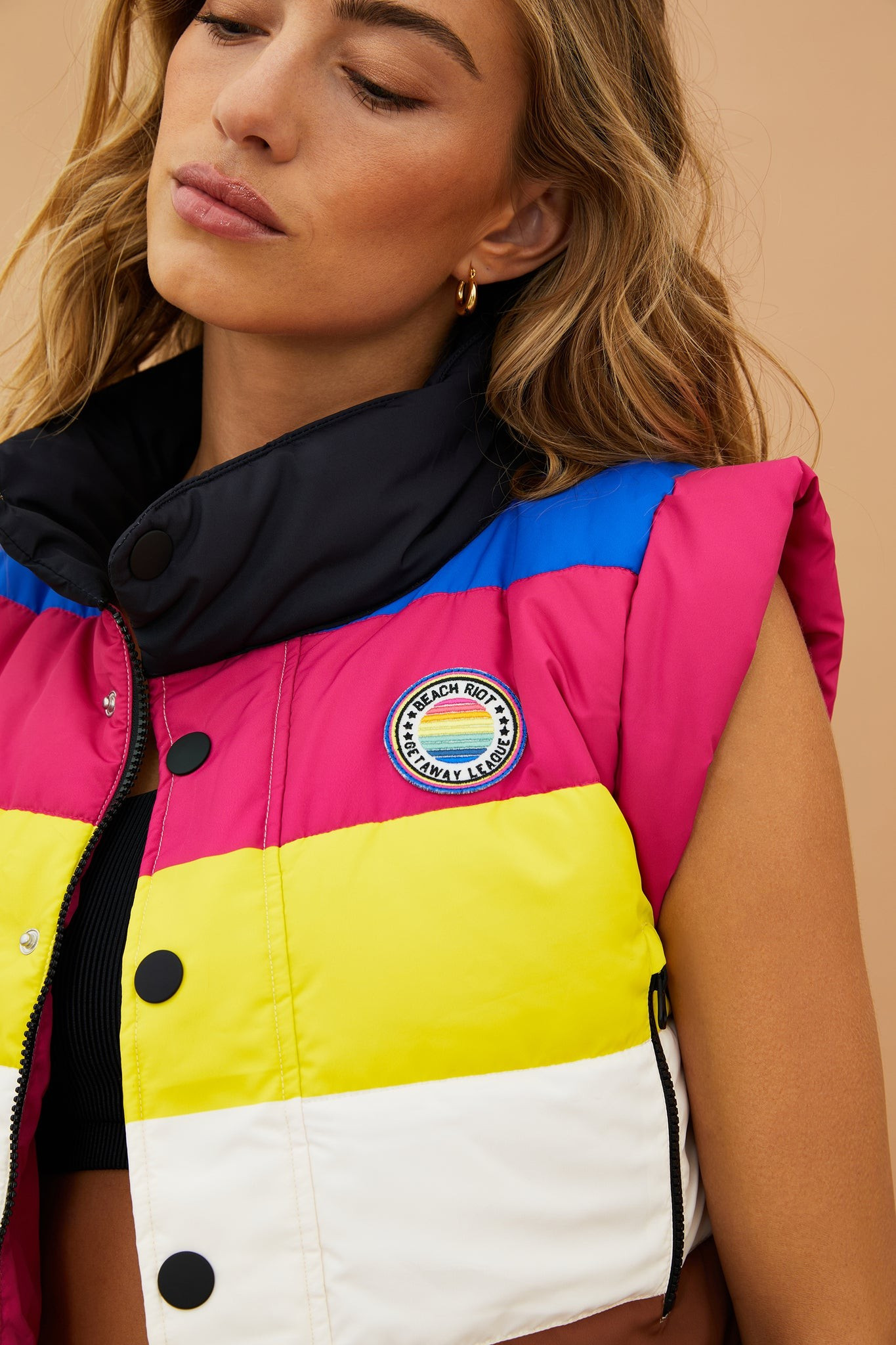 Canyon Puffer Vest Bright Fuchsia Colorblock | Beach Riot