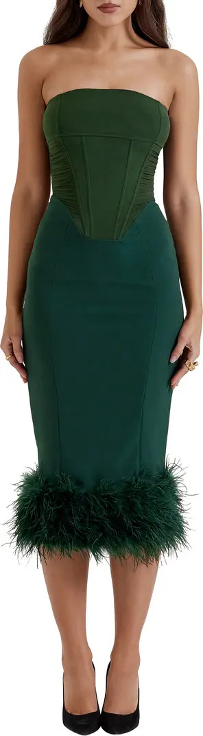 Fionula Strapless Feather Hem Midi Dress | Nordstrom