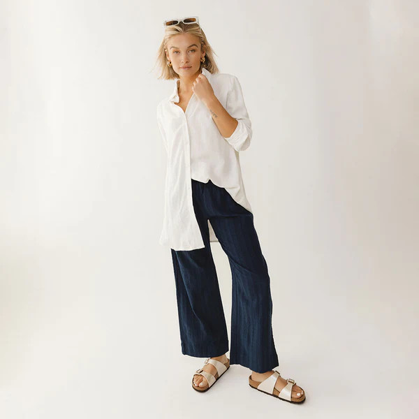 Long Tunic Button Down, White | Albion Fit