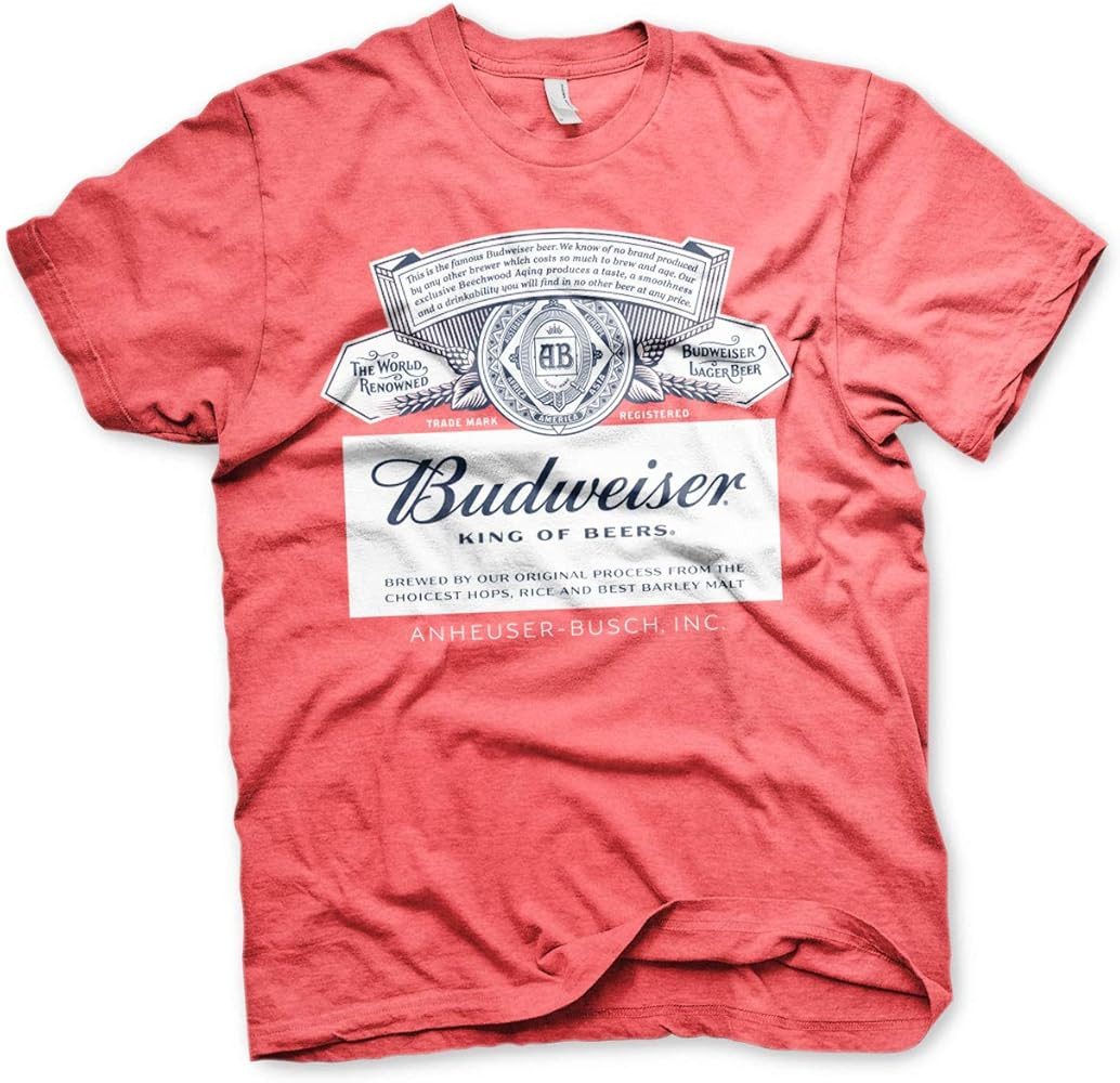 Budweiser Officially Licensed Label Mens T-Shirt (Red) | Amazon (US)