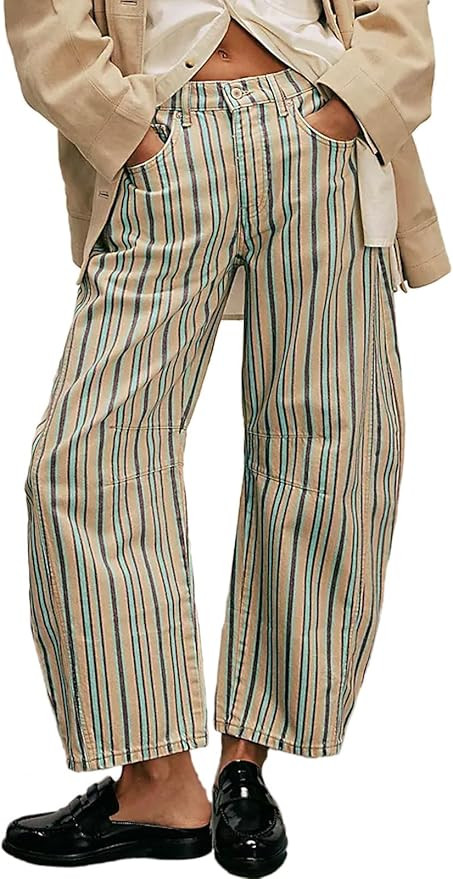 loveimgs Women Boyfriend Baggy Barrel Jeans Floral Print Denim Ankle Pants Wide Leg Mid Rise Jean... | Amazon (US)