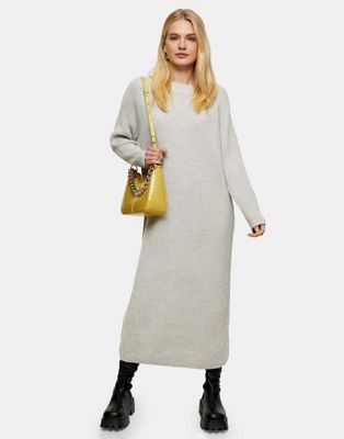 Topshop knitted midi jumper dress in grey marl | ASOS (Global)