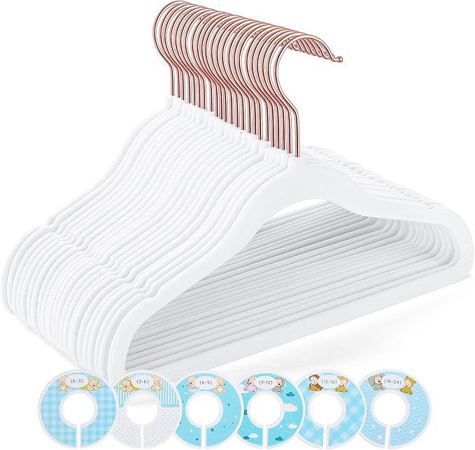 Cozymood Baby Velvet Hangers 50 Pack, Non Slip Kids Felt Hangers with Rose Gold Hooks, Ultra Slim... | Amazon (US)