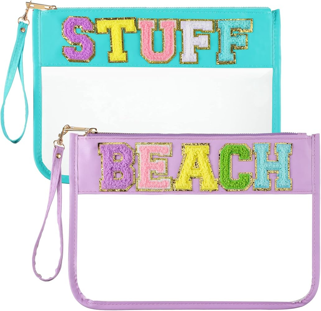 Sanwuta 2 Pcs Chenille Letter Clear Zipper Pouch Clear Cosmetic Bag Clear Purse Clear Makeup Lett... | Amazon (US)