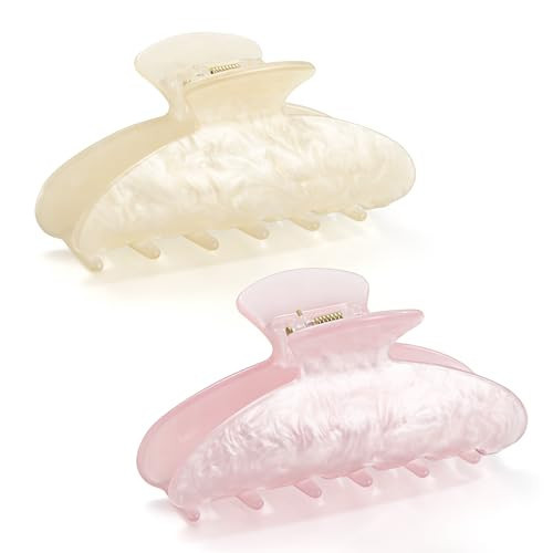 2 PCS Hair Claw Clips for Women Non-slip Hair Clips Strong Hold Large Hair Claw Clip for Thick Thin Hair Pink Elegant Hair Accessory for Girls | Amazon (US)