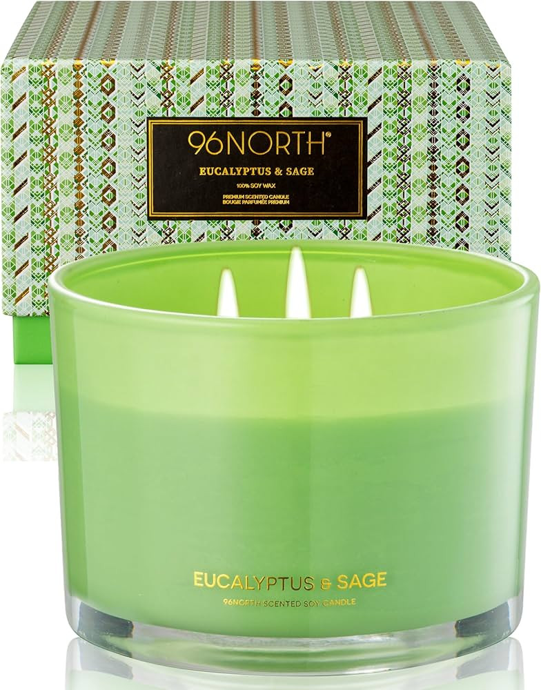 96NORTH Luxury Eucalyptus & Sage Soy Candle | Large 3 Wick Jar Candle | Up to 50 Hours Burning Ti... | Amazon (US)