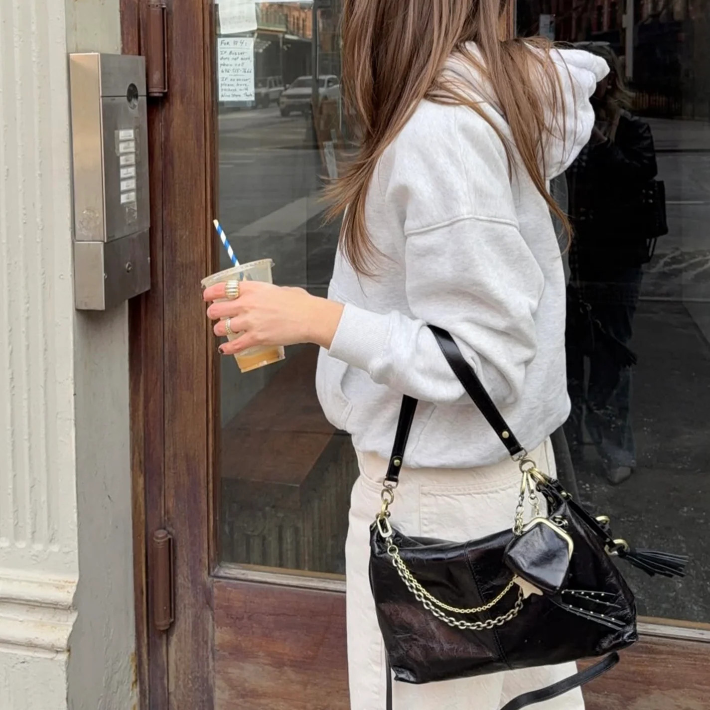 Run Frame Pouch in Polished Leather - Black | HOBO Bags