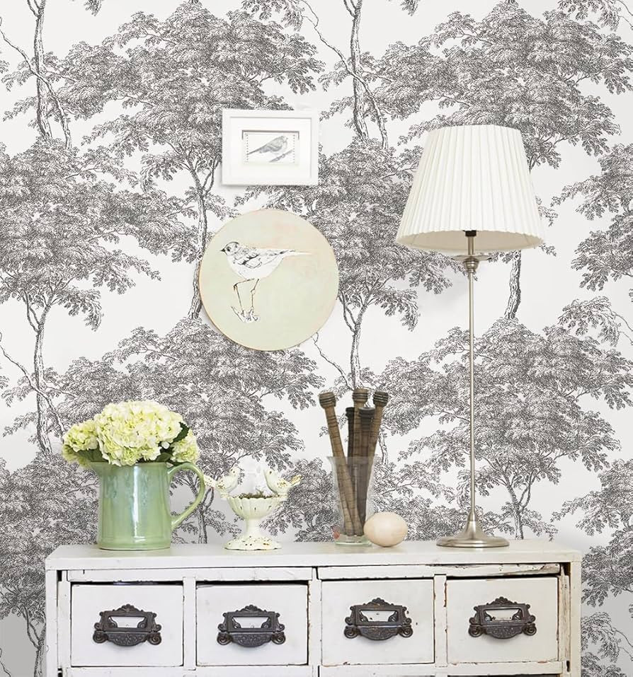 Erfoni 78.7"x15.7" Forest Peel and Stick Wallpaper Modern Removable Contact Paper Black and White... | Amazon (US)