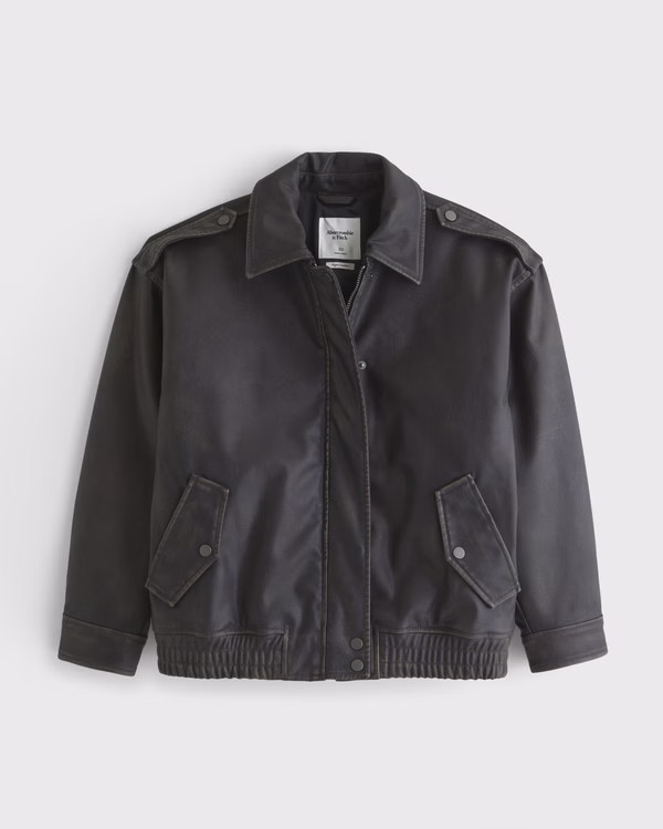 Women's Vegan Leather Bomber Jacket | Women's Coats & Jackets | Abercrombie.com | Abercrombie & Fitch (US)