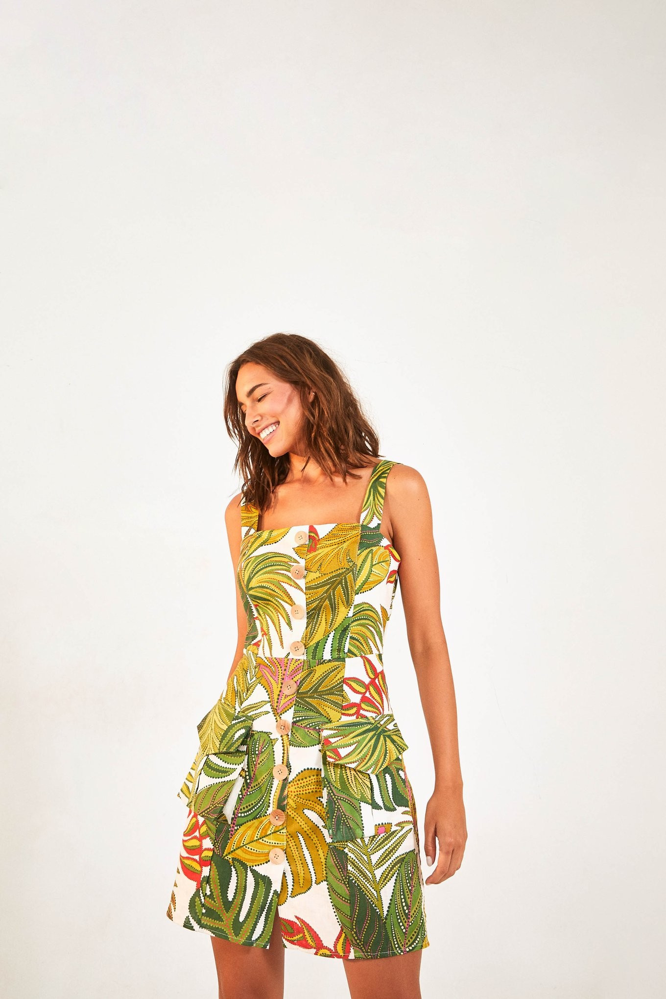 Spotted Leaves Utility Mini Dress | FarmRio (US)