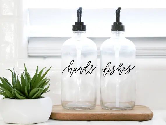 HANDS  DISHES  calligraphy clear soap dispenser set  | Etsy | Etsy (US)