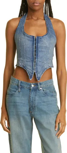 Miaou Dani Halter Neck Denim Corset Top | Nordstrom | Nordstrom
