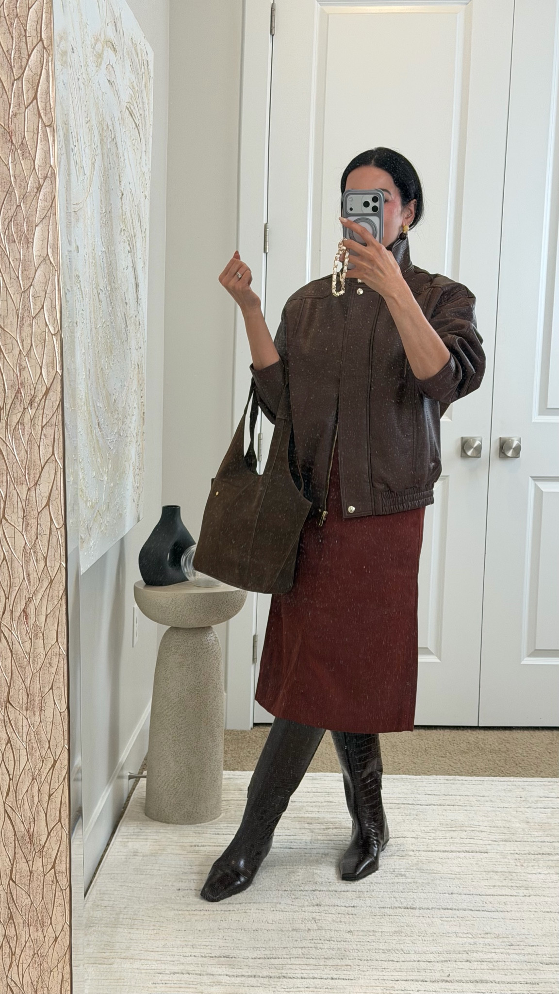 Winter trends; funnel neck, bomber jacket, suede, midi skirts, croc embossed boots

#LTKOver40 #LTKootd #LTKSeasonal