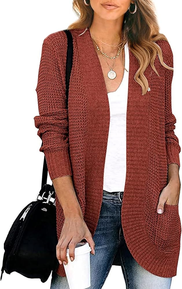 KIRUNDO Women’s Open Front Cardigan Long Sleeve Knitted Soft Sweater Loose Lightweight Slouchy Coat  | Amazon (US)