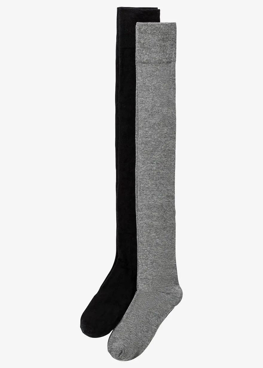 Modische Overknee Str\u00fcmpfe im 2er Pack - schwarz/grau meliert | Bonprix DE